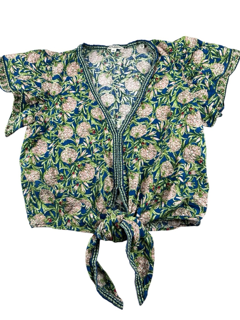 Max Studio London Tie Front Blouse XS Floral Boho Festival Crop Top